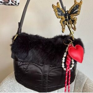 Coach Black Shoulder Bag with Red Heart and Gold Butterfly